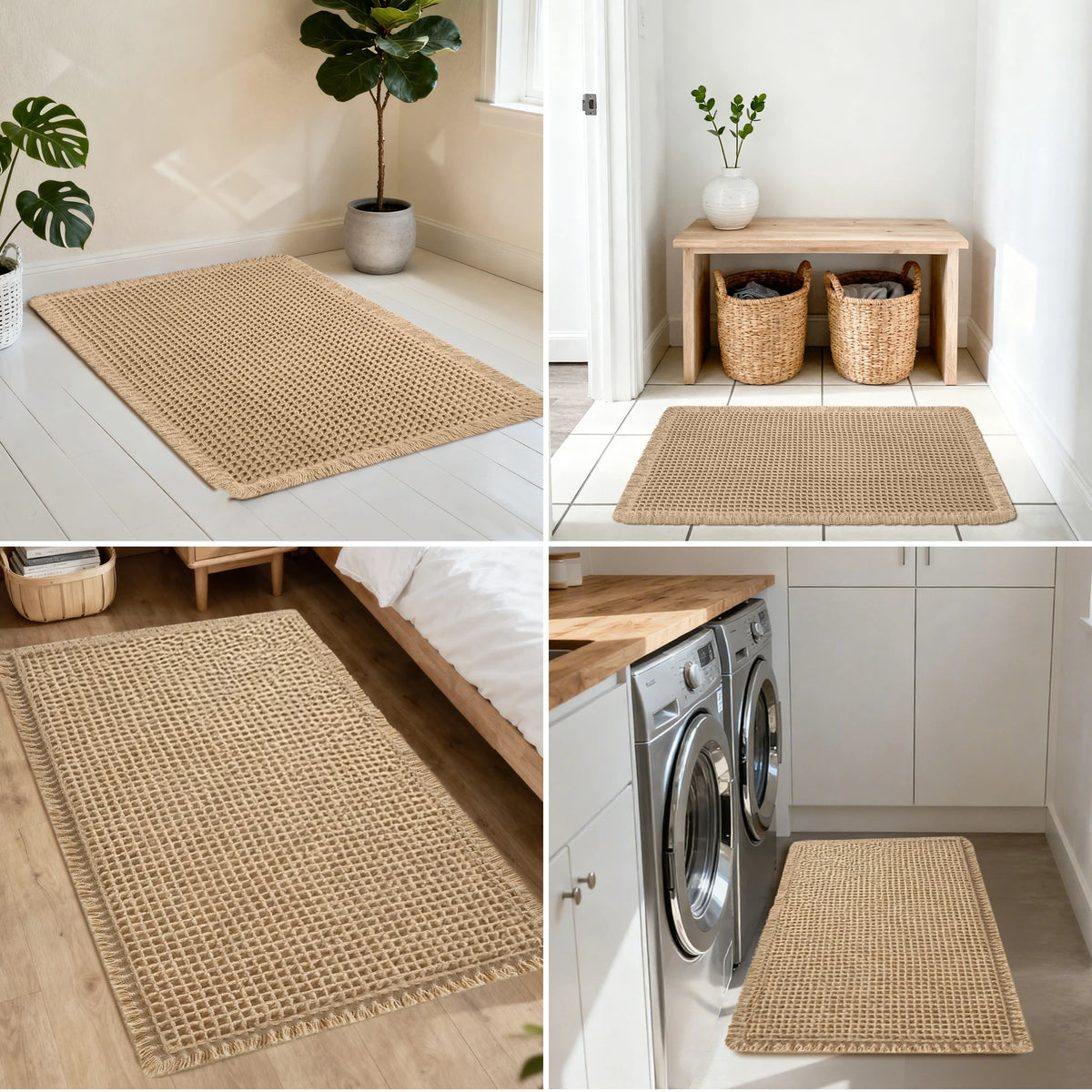 Waffle Textured Quick-Dry Bath Mat with Non-Slip Backing