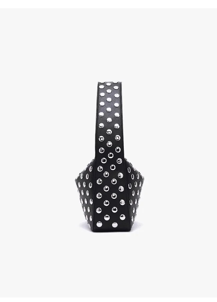 Black Rivet Shoulder Bag with Motorcycle Edge
