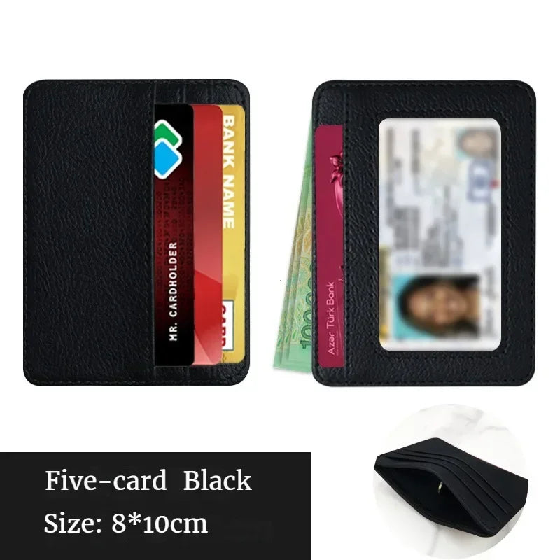 Black five-card slim leather wallet for men with cardholder and ID display