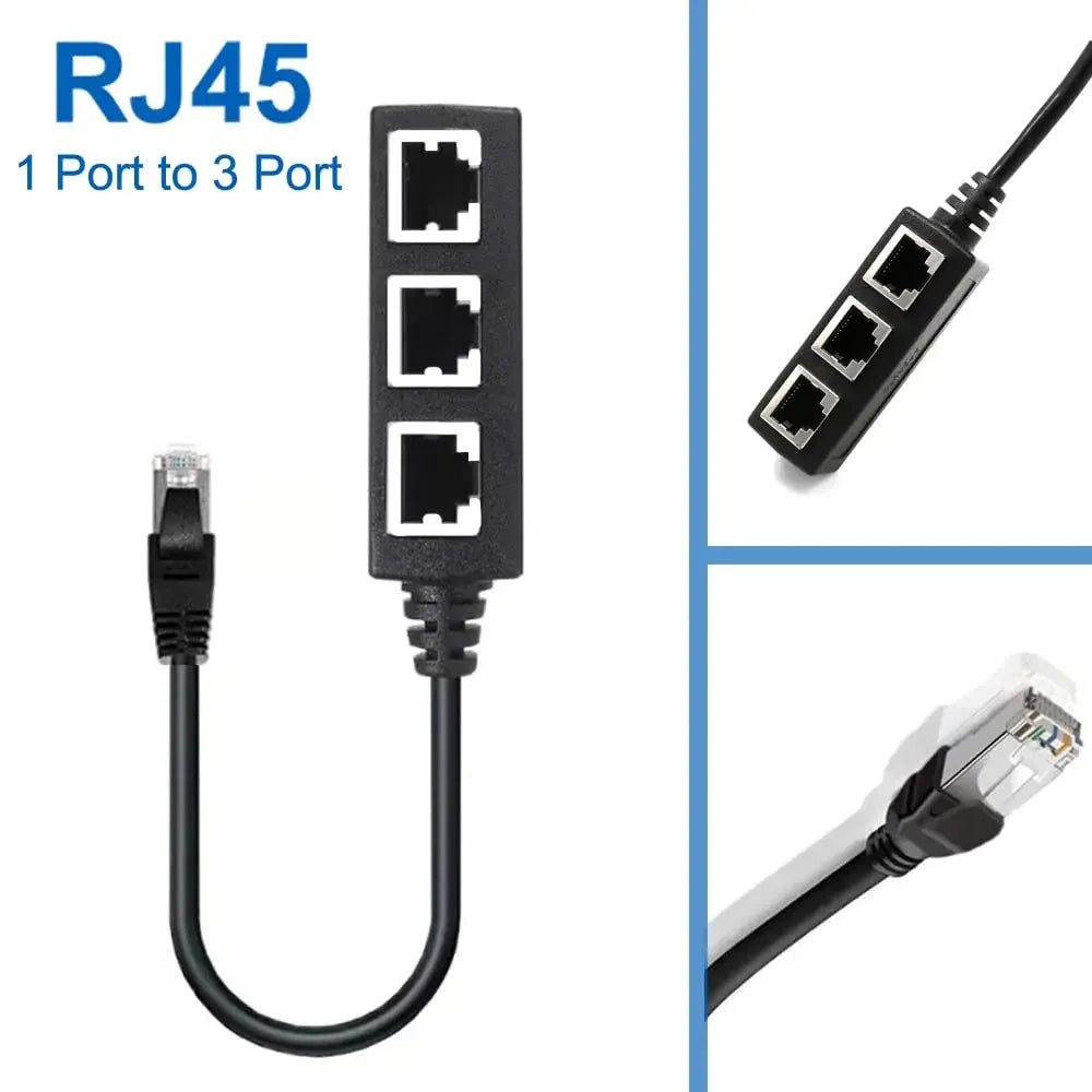 RJ45 Ethernet Splitter 1-to-3 Network Adapter for Cat 6 Cables