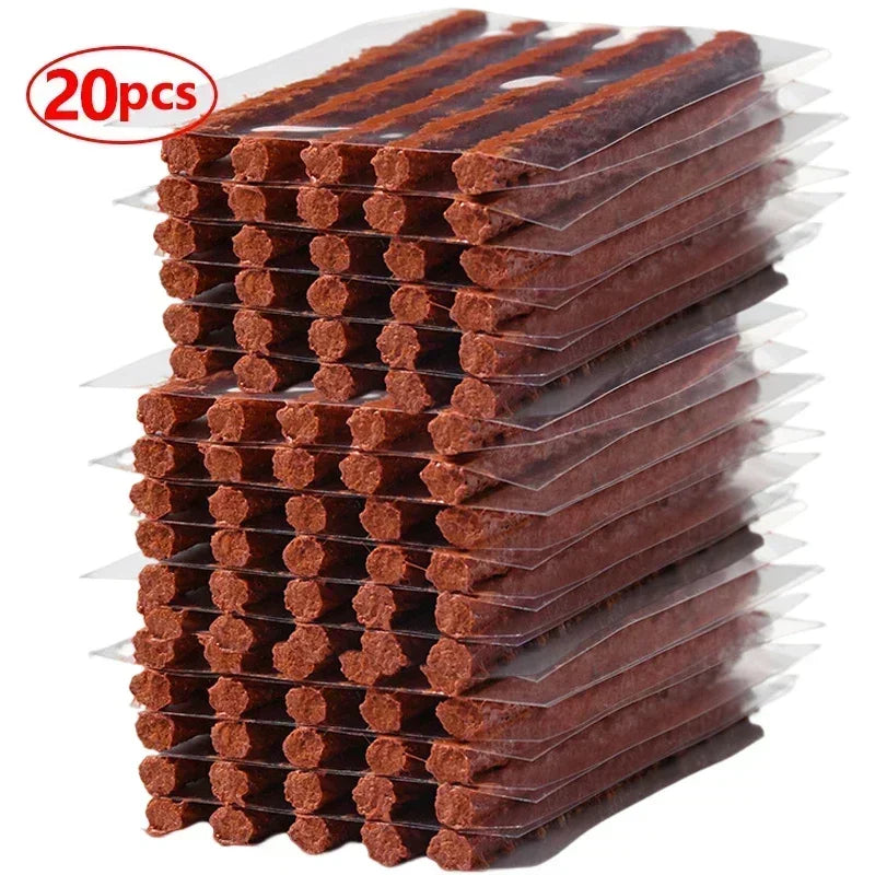 A stack of 20 tubes for a universal emergency tubeless tire repair kit