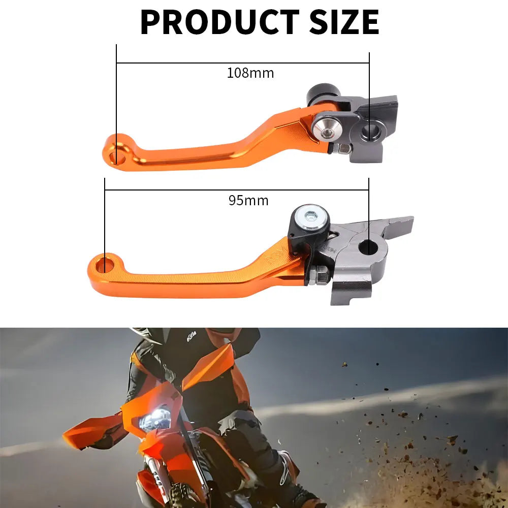 A close-up view of an orange CNC aluminum clutch and brake lever set for motorcycles.
