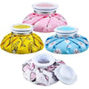 A set of reusable multi-use ice and heat therapy packs in pink and yellow fabric.