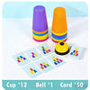 A set of colorful stacking cups and activity cards for early learning toddlers