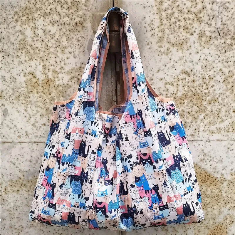 Foldable Eco-Friendly Shopping Bag with Cartoon Print