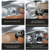 Instructions showing how to clean and restore car headlights using sanding discs and polish paste
