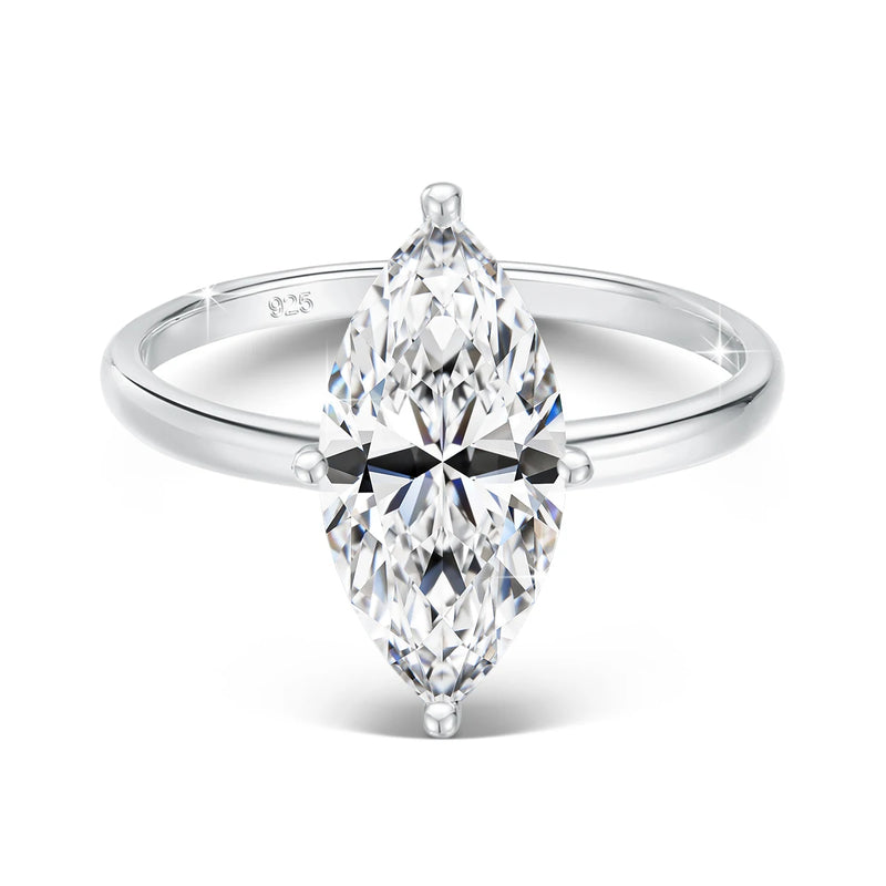 Marquise Cut Moissanite Engagement Ring in Sterling Silver