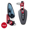 Red carbon fiber motorcycle rearview mirror with a blue lens and aluminum alloy mounting.