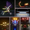 Various reflective strips and lighting systems for vehicle and motorcycle safety visibility.