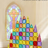 Colorful alphanumeric transparent frosted surface magnetic building tiles creating light effects