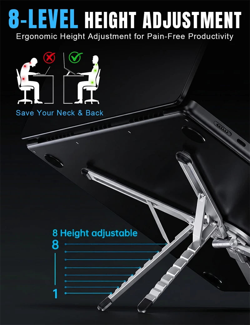 Foldable Aluminum Laptop Stand with Magnetic Phone Mount