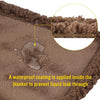 Close-up of a brown faux fur blanket showing a waterproof coating applied inside to prevent liquid leakage.