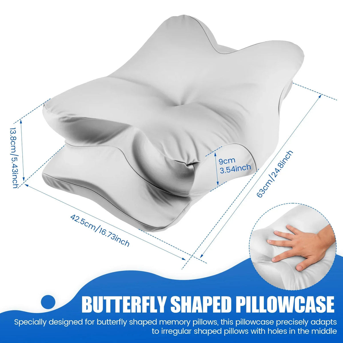 Butterfly shaped pillowcase designed for irregular shaped pillows with holes in the middle