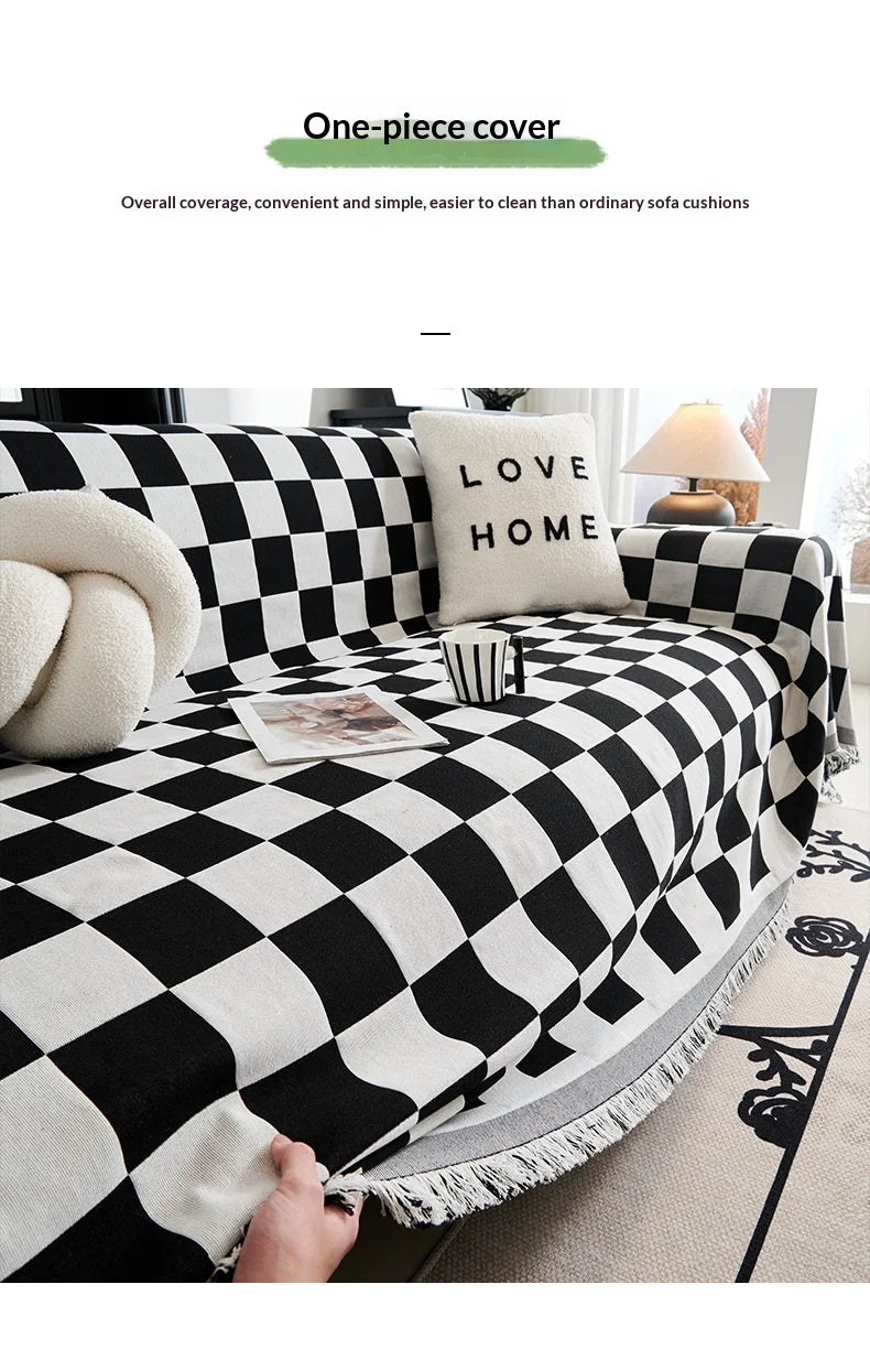 Checkerboard Jacquard Sofa Cover – Washable Nordic Style Slipcover