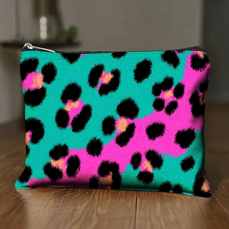 Leopard Print Geometric Makeup Bag | Stylish Travel Organizer