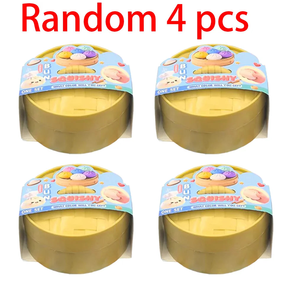 Random 4 pieces of squishy dumpling toys in yellow and pink colors