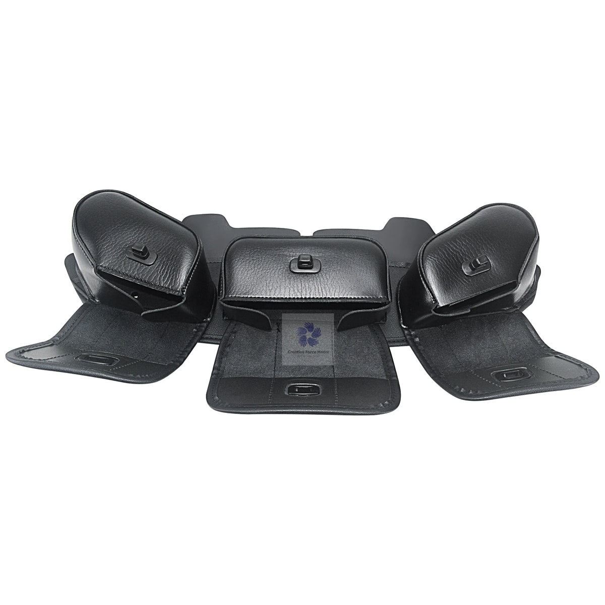 Black PU leather motorcycle windshield storage bag with three pouches