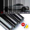 A car window is shown with various tint levels applied, demonstrating ceramic film for heat and UV protection.