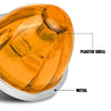 Close-up view of an amber plastic shell and metal housing for a waterproof LED side marker light.