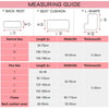 Measuring guide for a plush velvet stretch sofa seat cover showing dimensions for different sizes and shapes