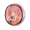 A pink anime digital badge featuring a girl with pink hair and red eyes looking forward.