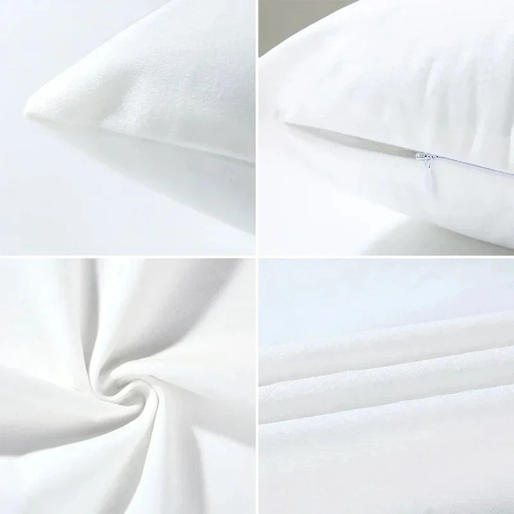 Close-up shots of a white decorative pillowcase showing texture and stitching.