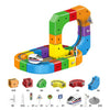 A set of colorful STEM electric train building blocks with a rechargeable engine and various components.