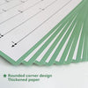 A stack of green and white fraction number line posters with rounded corners and thickened paper.