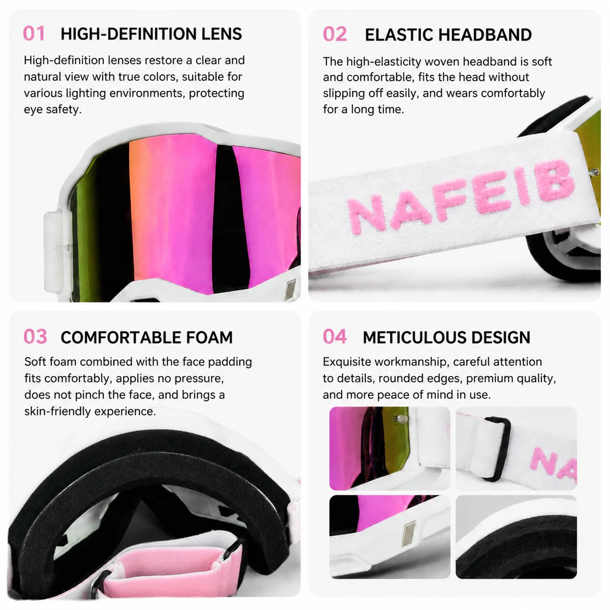A set of professional MX off-road goggles featuring a high-definition lens, elastic headband, comfortable foam padding, and m