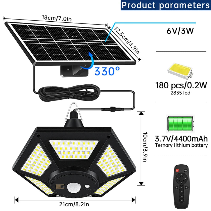 Lámpara Colgante Solar con Sensor de Movimiento y Mando a Distancia