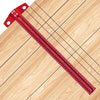 A red precision aluminum alloy T-ruler used for woodworking marking, lying on a light wood surface.