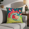 A colorful cartoon pillow featuring characters inspired by Ponyo, including fish and a sleeping figure.