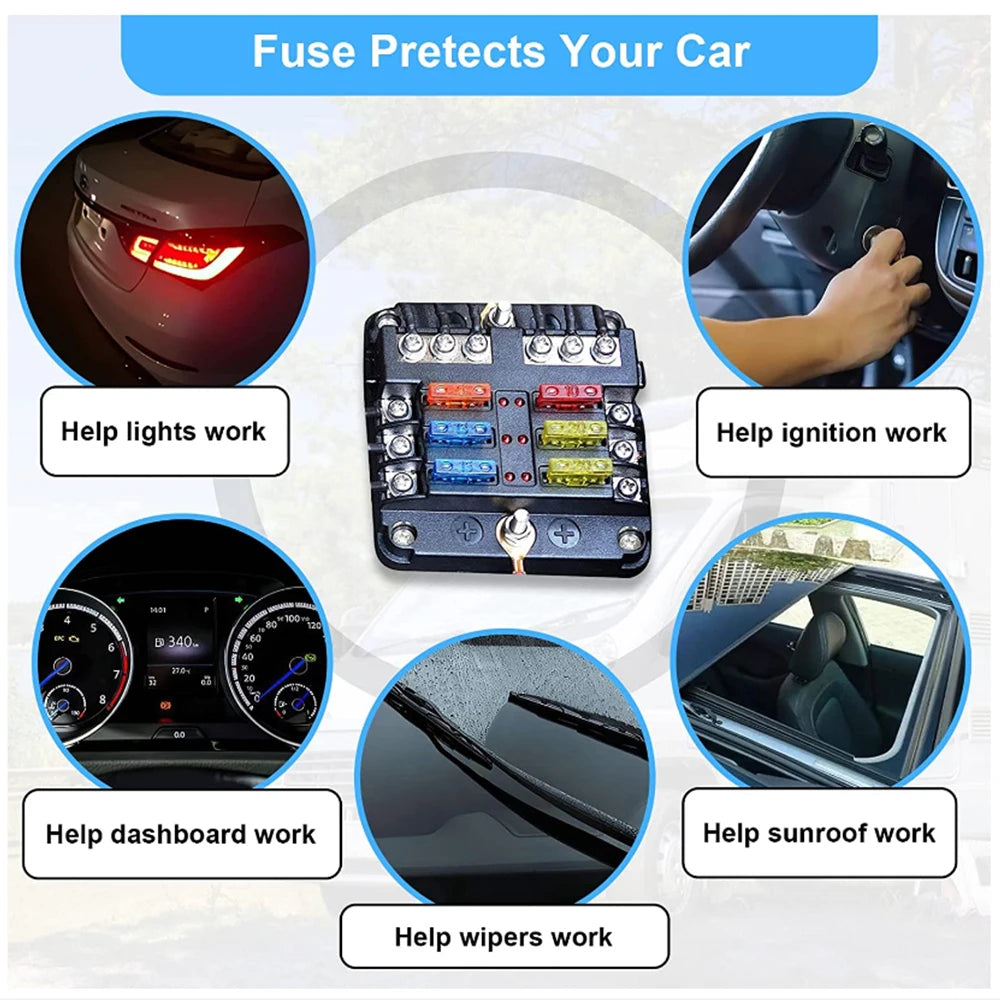 Un jeu de fusibles automobiles pour diverses fonctions comme les lumières, l'allumage, le tableau de bord, les essuie-glaces 