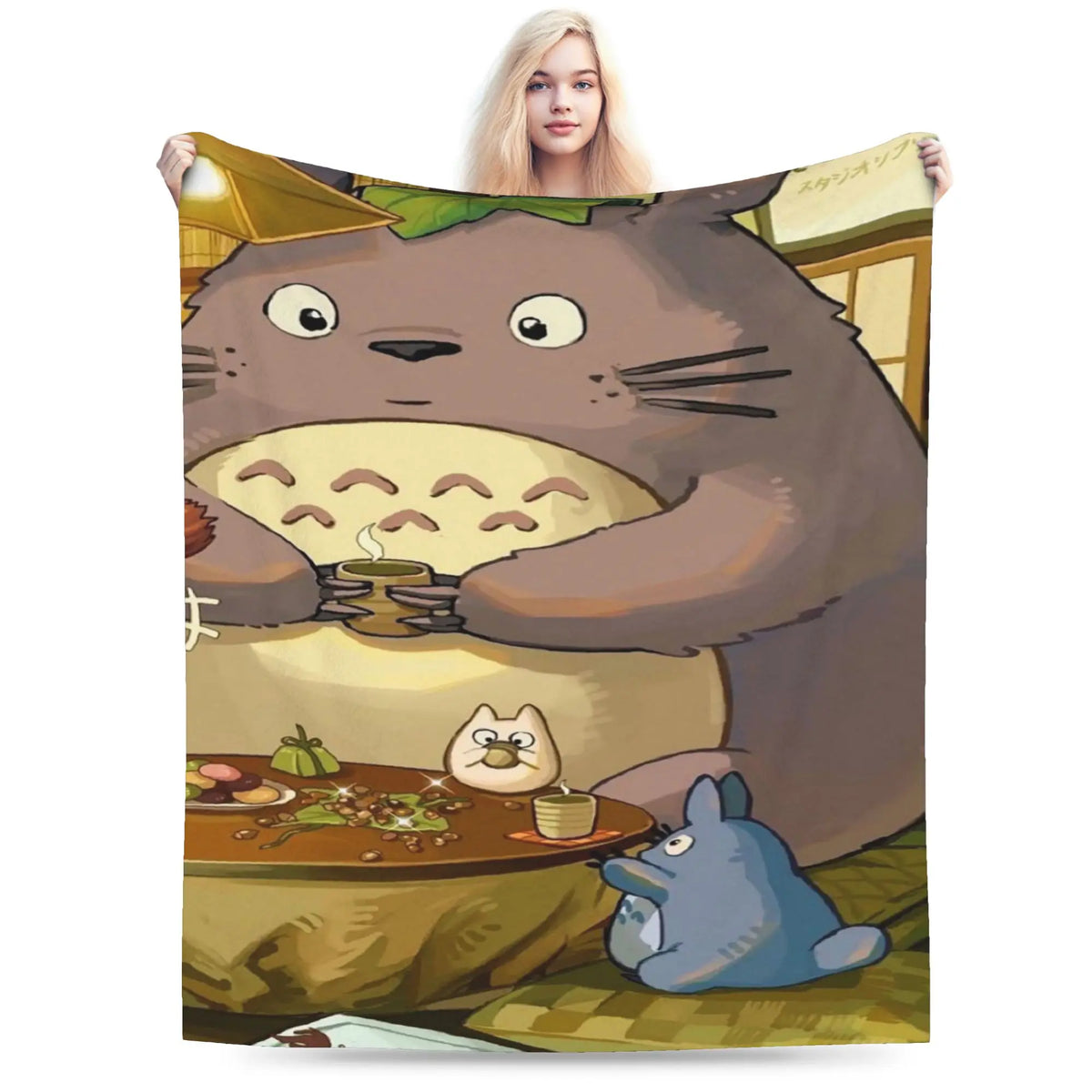 Cozy Grey Totoro-Inspired Fleece Throw Blanket