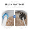 A disposable toilet brush is shown cleaning a stain on a ceramic surface, demonstrating easy cleaning without damaging the gl