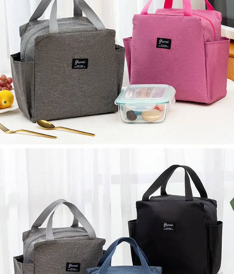 Insulated Canvas Lunch Bag with Double Pockets