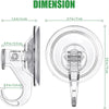 Transparent suction cup hooks showing dimensions for heavy-duty hooks.