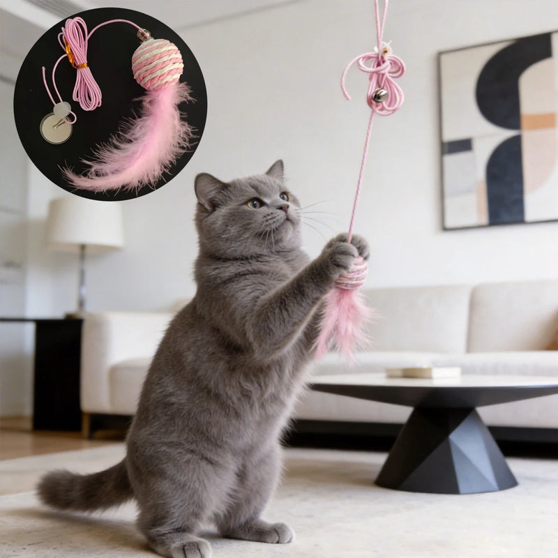 Juguete Colgante Automático para Gatos con Plumas y Cuerdas