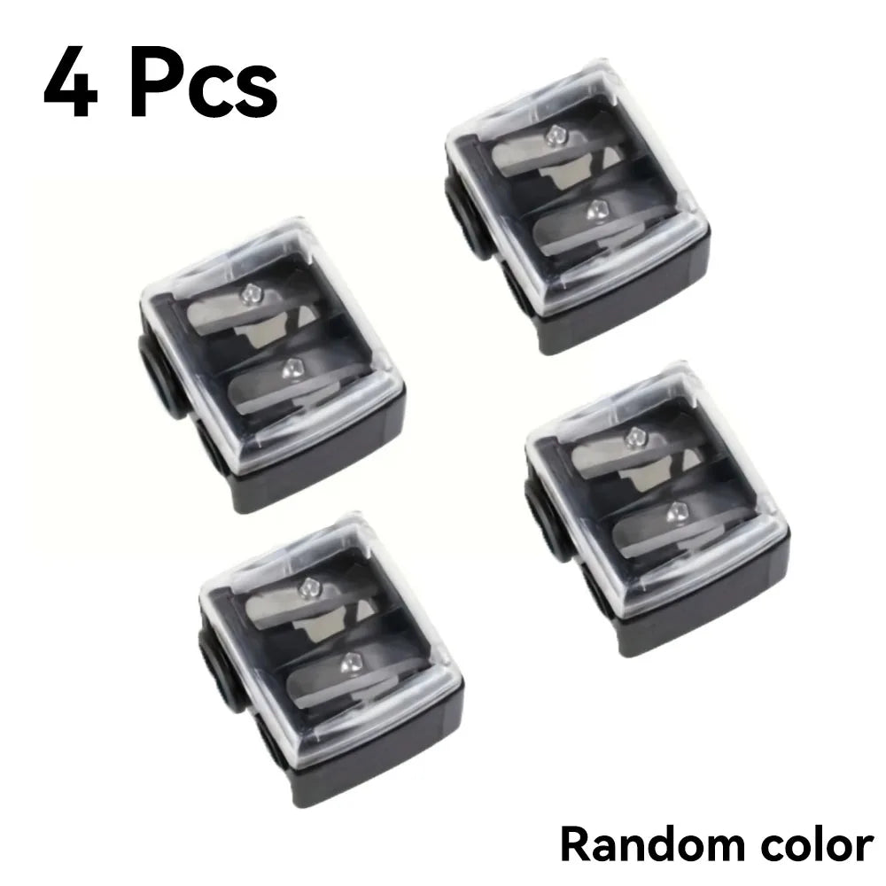 Four black automatic dual-hole pencil sharpeners for makeup and writing pencils