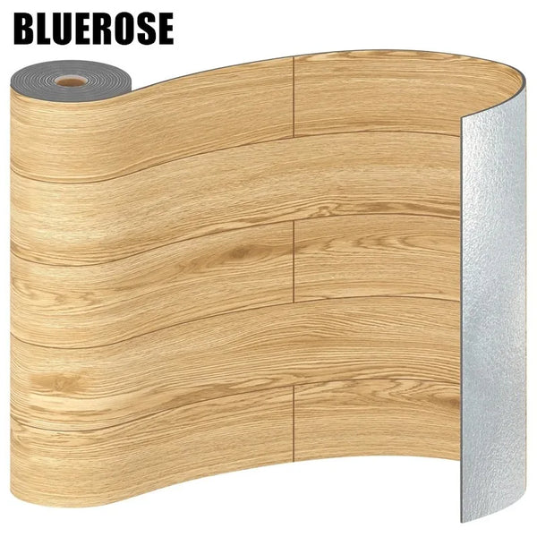 Un rollo de baldosas adhesivas de grano de madera azul rosa.