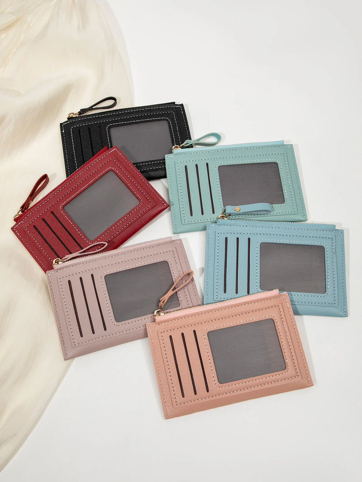 Slim Leather Card Holder Wallet with Secure Zipper