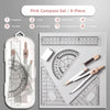 8-Piece Geometry Set – Transparent Rulers, Protractor, Compass & Eraser