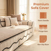 A premium sofa cover featuring a striped chenille fabric with a pleated hem and non-slip base.