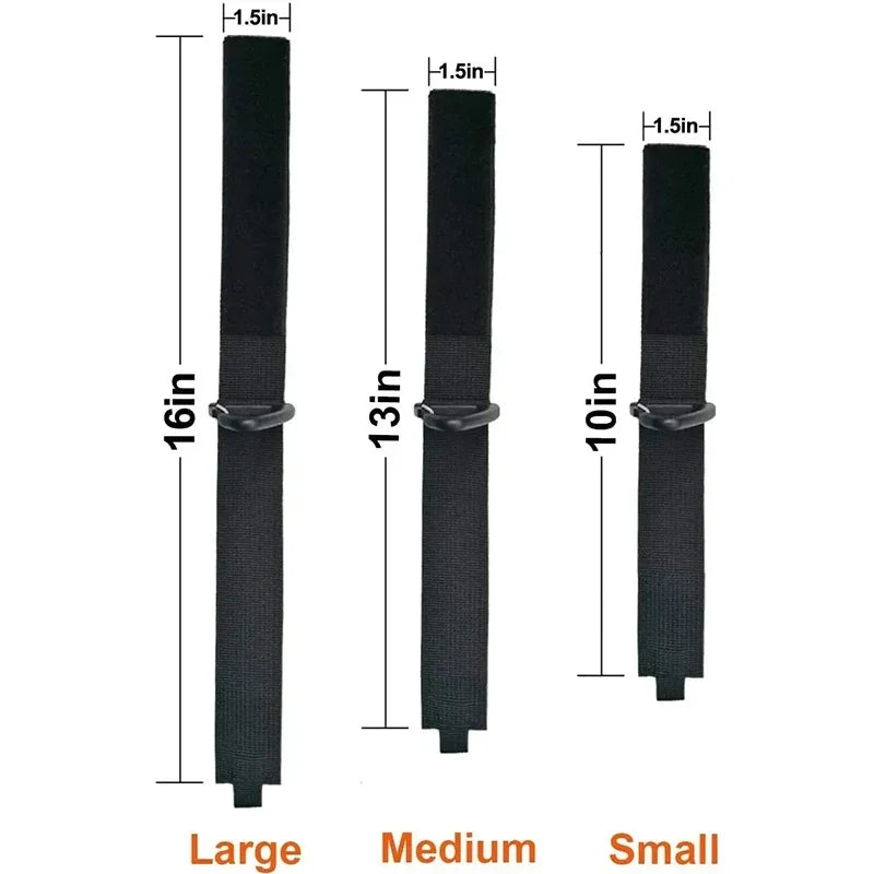 Three heavy-duty nylon cord organizer straps in large, medium, and small sizes shown side by side.