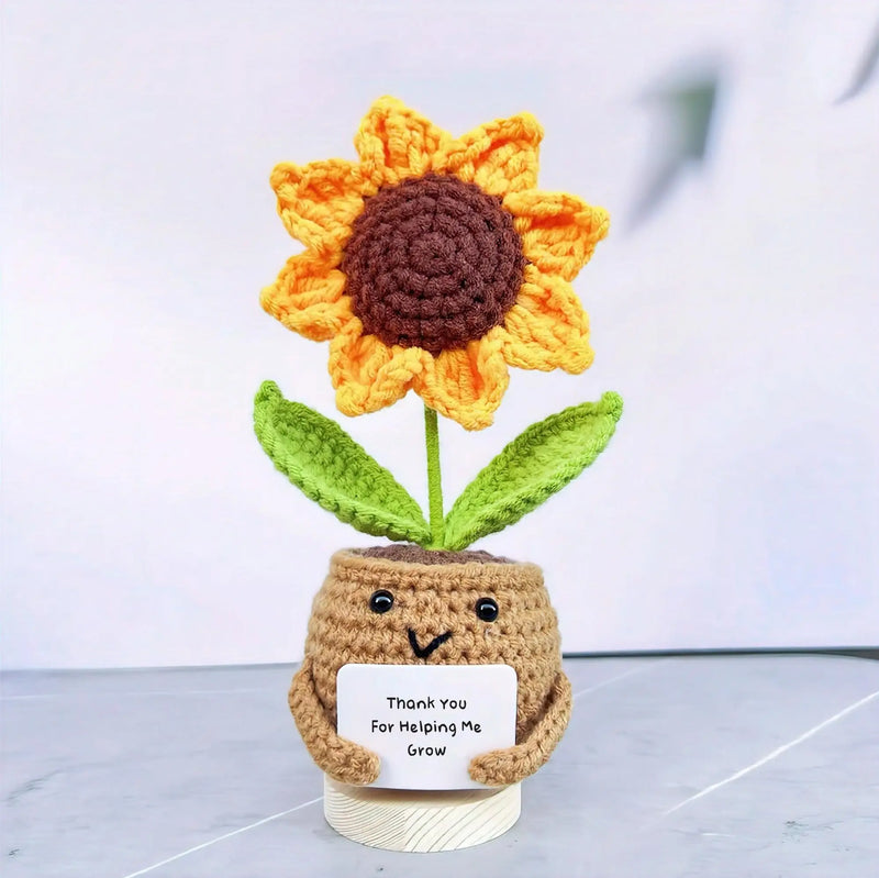 Hand-Crocheted Sunflower in Decorative Pot