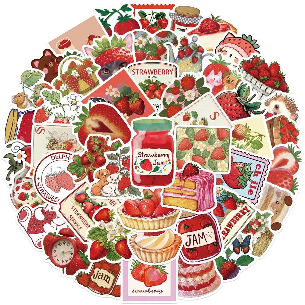 Cute Strawberry Waterproof Stickers Pack (50 Pcs)