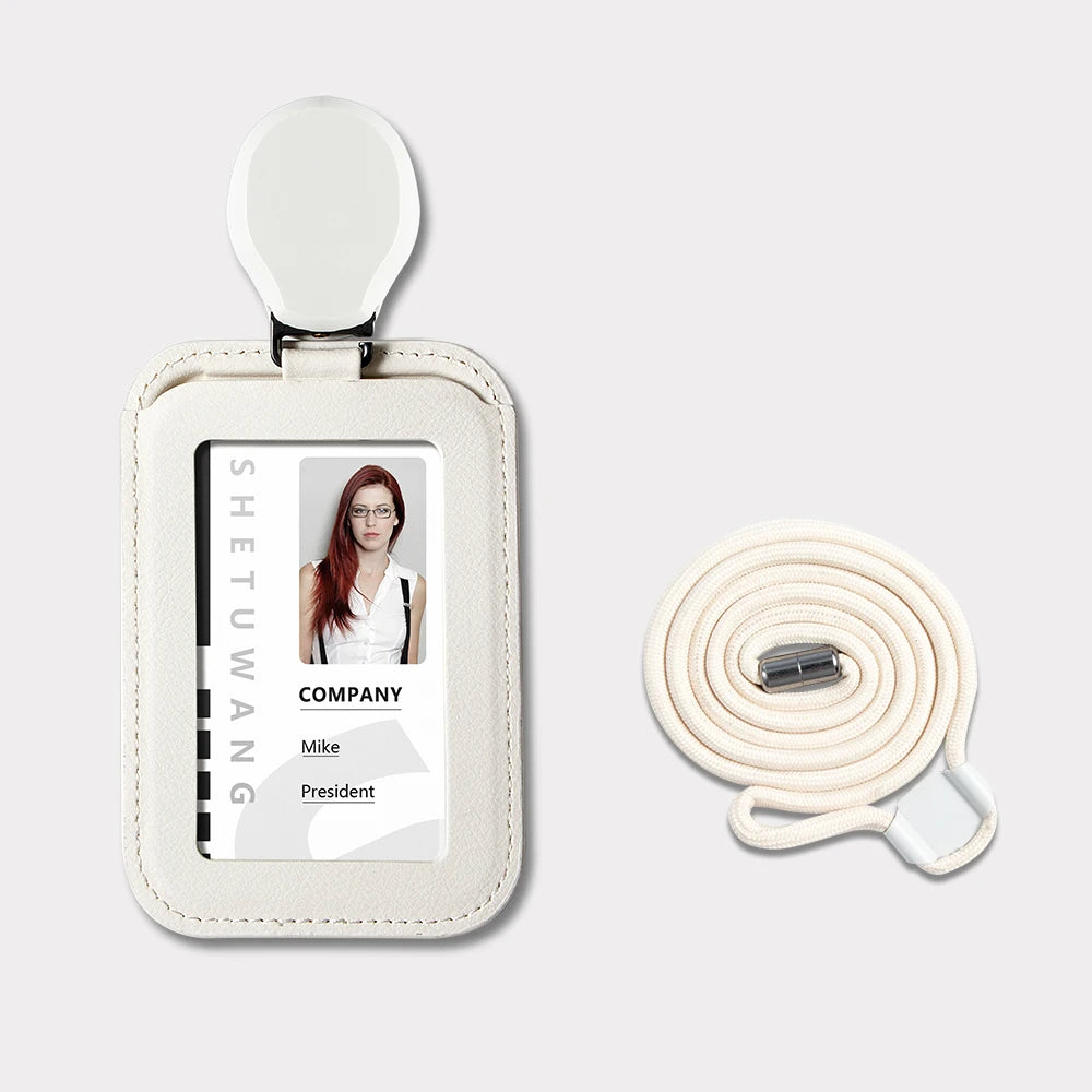 Premium Leather ID Card Holder with Adjustable Lanyard