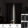 Front and back views of double-layer blackout curtains showing thermal and UV-block features