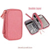A pink double-layer travel organizer pouch for cables and accessories.