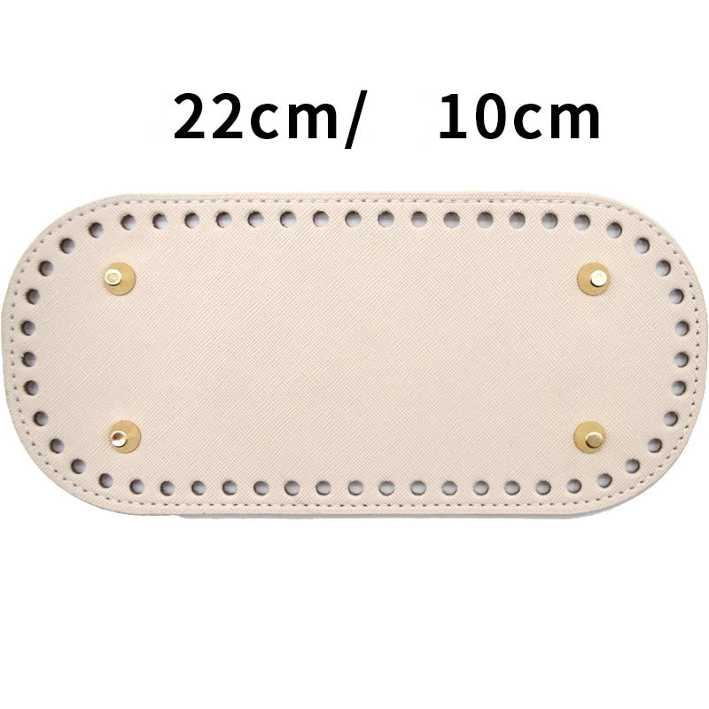 Light beige oval PU leather bag bottom for DIY crochet and knitted bags